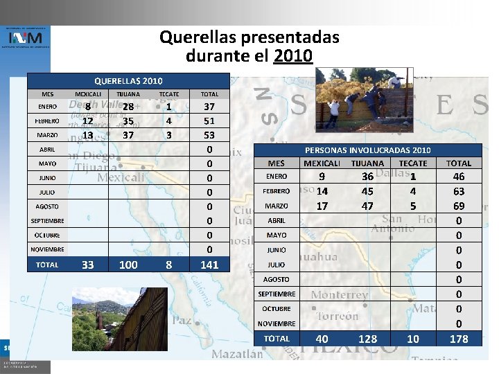 Querellas presentadas durante el 2010 