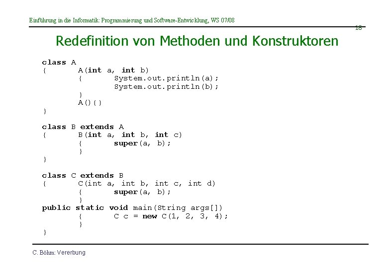Einführung in die Informatik: Programmierung und Software-Entwicklung, WS 07/08 18 Redefinition von Methoden und