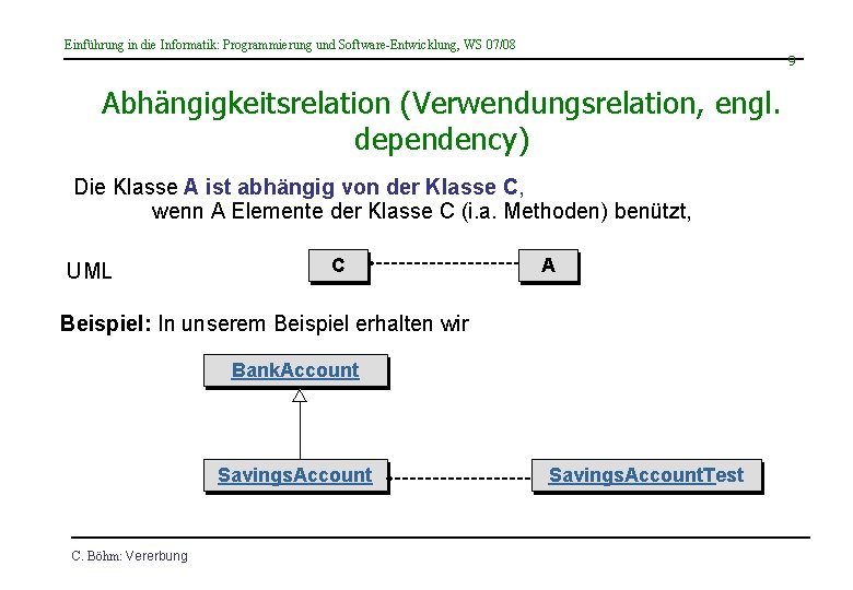 Einführung in die Informatik: Programmierung und Software-Entwicklung, WS 07/08 9 Abhängigkeitsrelation (Verwendungsrelation, engl. dependency)