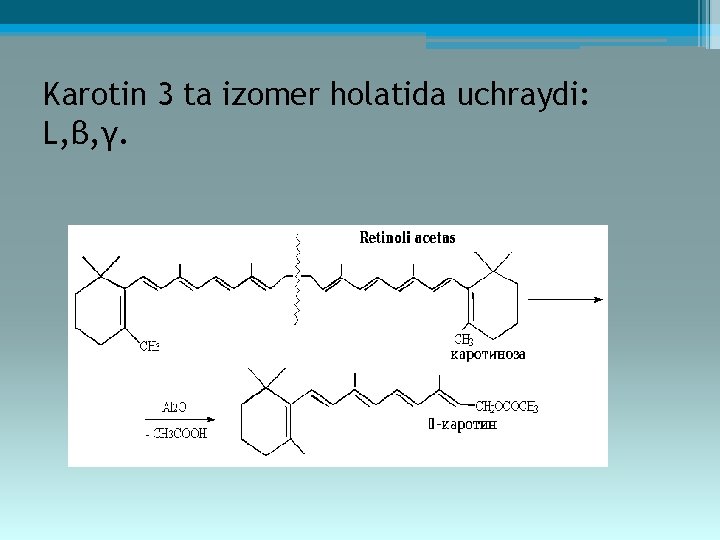 Karotin 3 ta izomer holatida uchraydi: L, β, γ. 