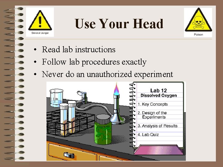 Use Your Head • Read lab instructions • Follow lab procedures exactly • Never