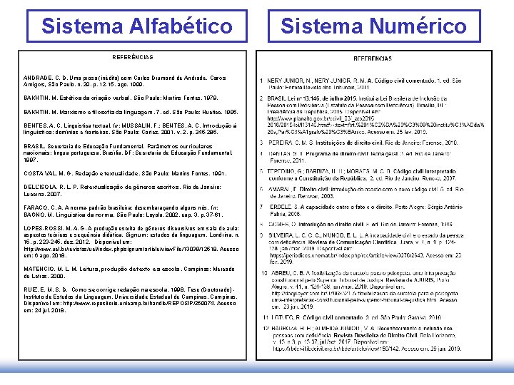 Sistema Alfabético REFERÊNCIAS ANDRADE, C. D. Uma prosa (inédita) com Carlos Drumond de Andrade.