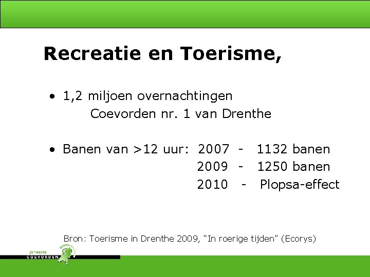 Recreatie en Toerisme, • 1, 2 miljoen overnachtingen Coevorden nr. 1 van Drenthe •