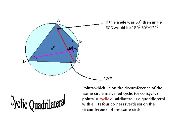 A o D x If this angle was 600 then angle BCD would be