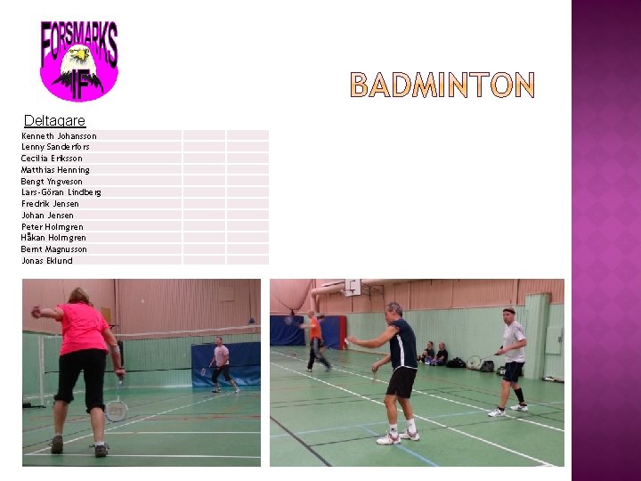 Deltagare Kenneth Johansson Lenny Sanderfors Cecilia Eriksson Matthias Henning Bengt Yngveson Lars-Göran Lindberg Fredrik