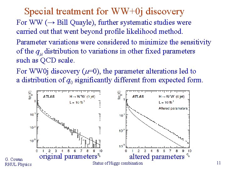Special treatment for WW+0 j discovery For WW (→ Bill Quayle), further systematic studies
