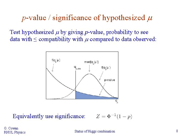p-value / significance of hypothesized m Test hypothesized m by giving p-value, probability to
