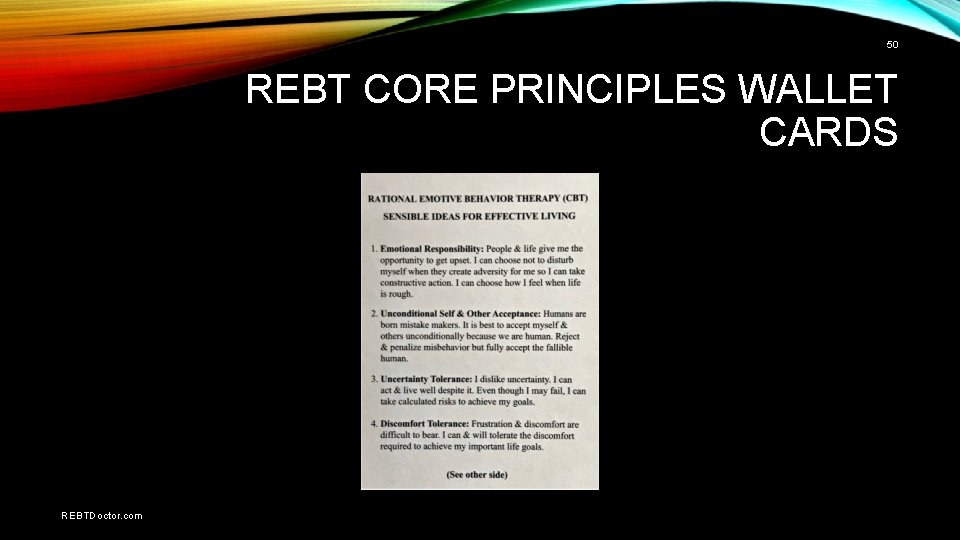 50 REBT CORE PRINCIPLES WALLET CARDS REBTDoctor. com 