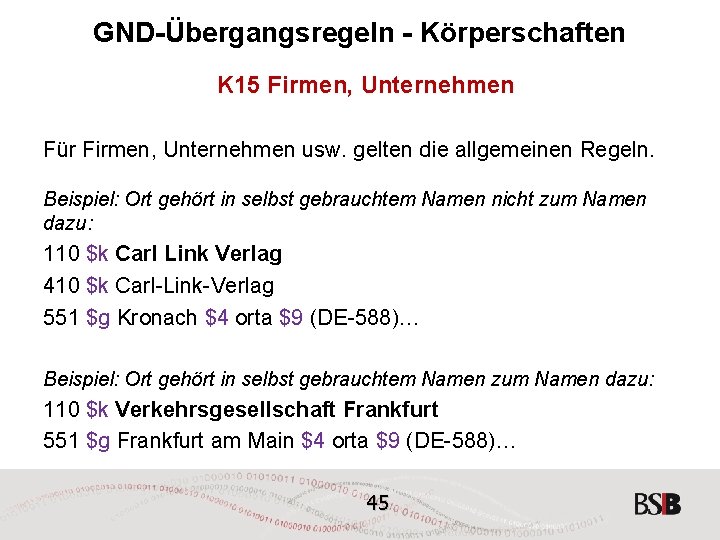 GND-Übergangsregeln - Körperschaften K 15 Firmen, Unternehmen Für Firmen, Unternehmen usw. gelten die allgemeinen