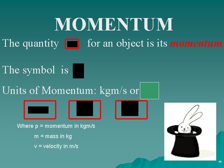 MOMENTUM The quantity for an object is its momentum The symbol is Units of