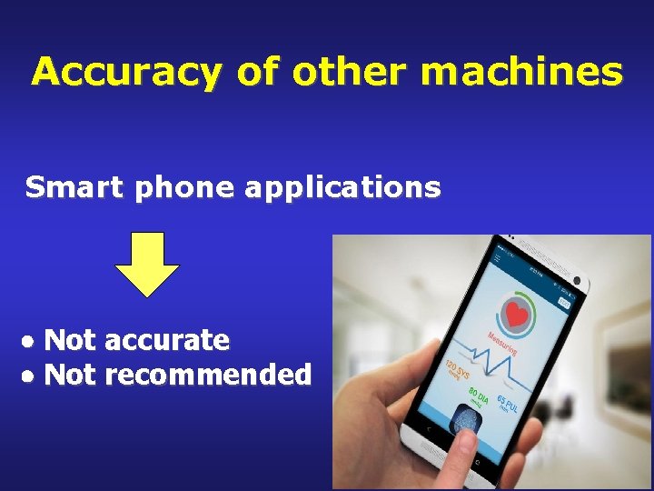 Accuracy of other machines Smart phone applications Not accurate Not recommended 