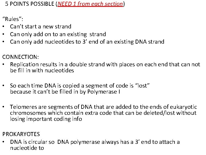 5 POINTS POSSIBLE (NEED 1 from each section) “Rules”: • Can’t start a new