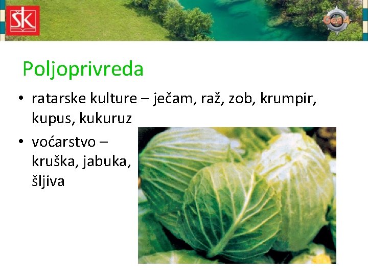 Poljoprivreda • ratarske kulture – ječam, raž, zob, krumpir, kupus, kukuruz • voćarstvo –