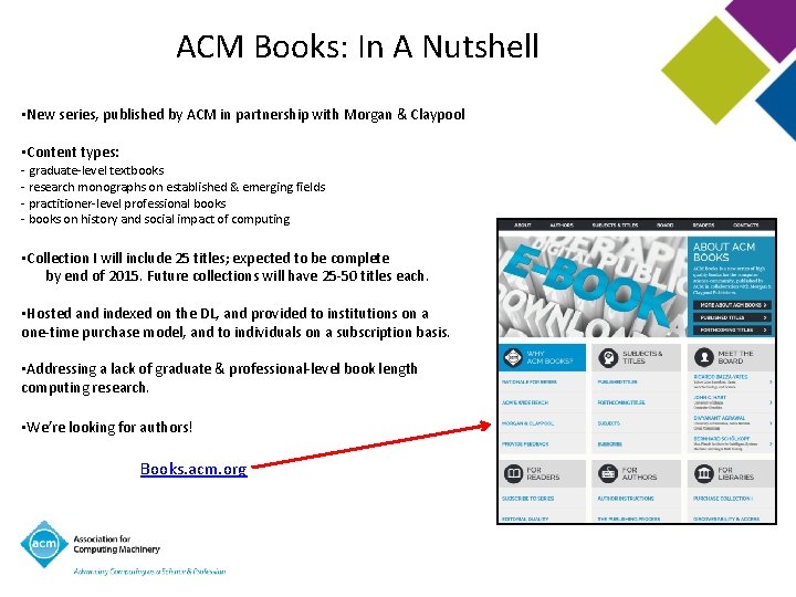 ACM Books: In A Nutshell • New series, published by ACM in partnership with
