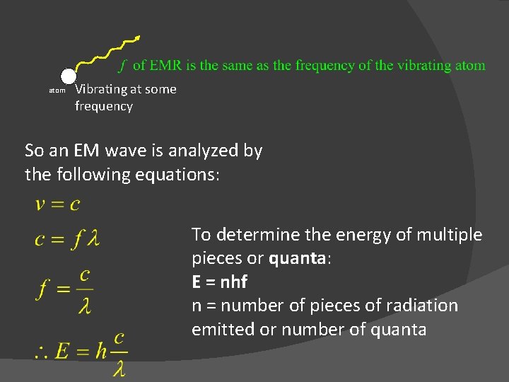 atom Vibrating at some frequency So an EM wave is analyzed by the following