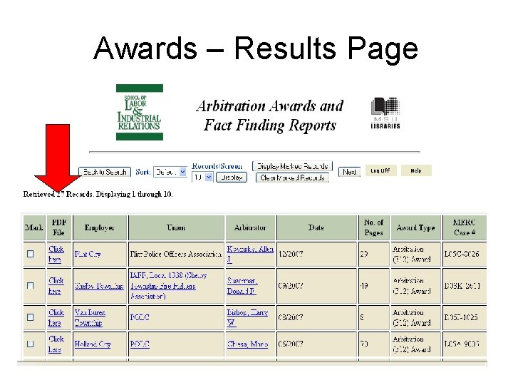 Awards – Results Page 