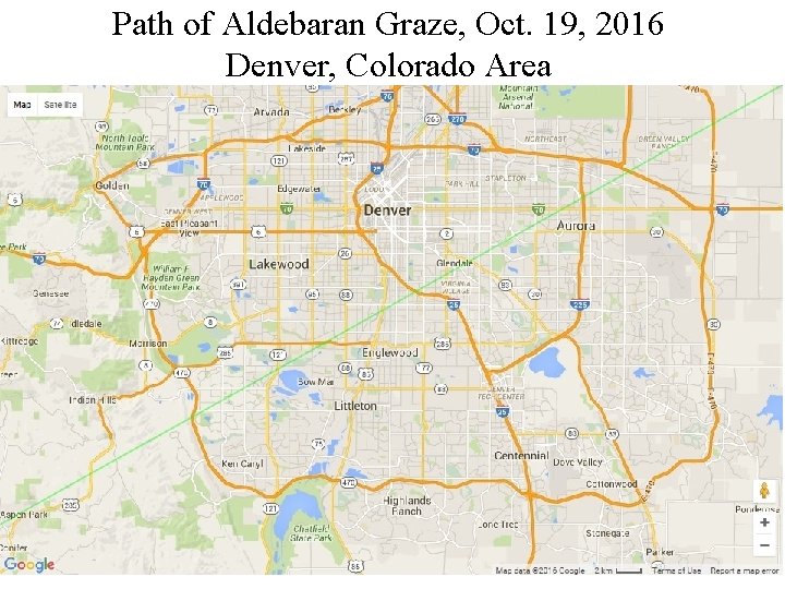 Path of Aldebaran Graze, Oct. 19, 2016 Denver, Colorado Area 