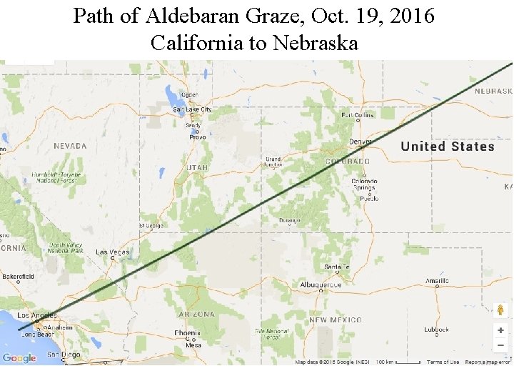 Path of Aldebaran Graze, Oct. 19, 2016 California to Nebraska 