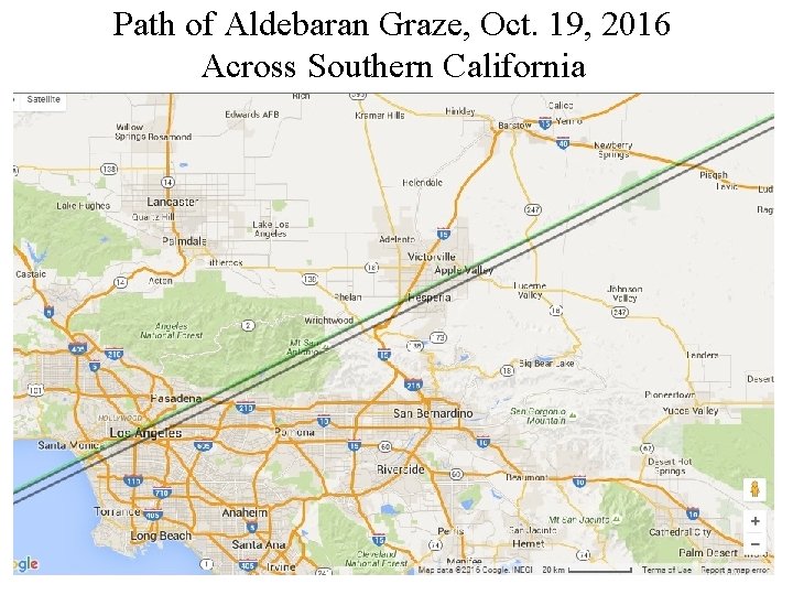 Path of Aldebaran Graze, Oct. 19, 2016 Across Southern California 