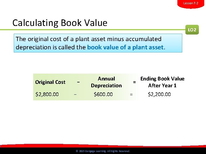 Lesson 7 -2 Calculating Book Value LO 2 The original cost of a plant Lesson 7 -2 Calculating Book Value LO 2 The original cost of a plant