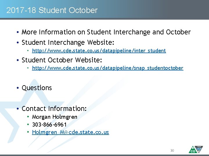 2017 -18 Student October • More Information on Student Interchange and October • Student