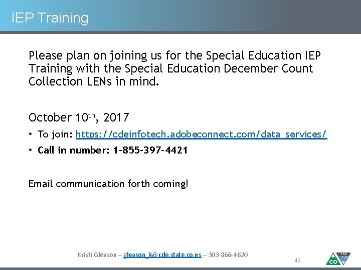 IEP Training Please plan on joining us for the Special Education IEP Training with