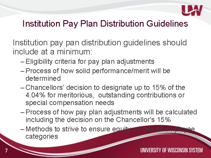 Institution Pay Plan Distribution Guidelines Institution pay pan distribution guidelines should include at a