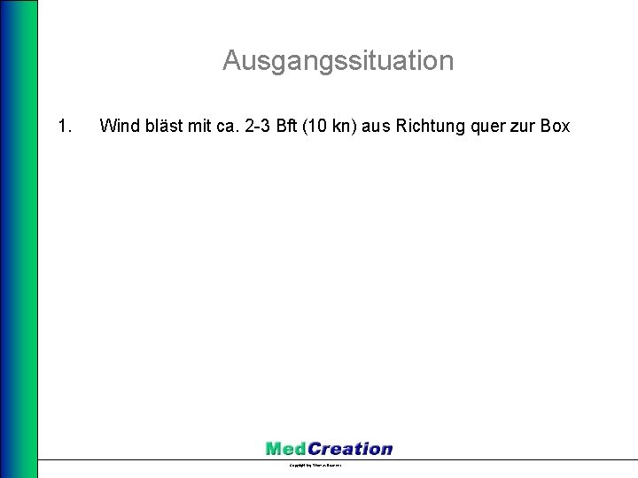 Ausgangssituation 1. Wind bläst mit ca. 2 -3 Bft (10 kn) aus Richtung quer