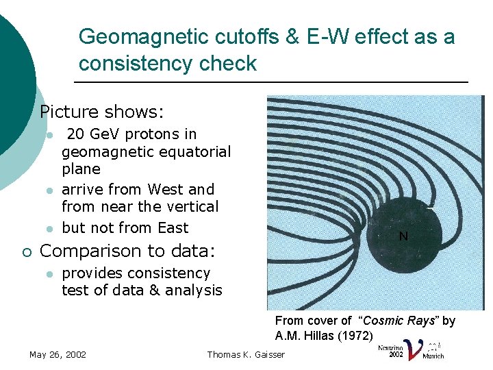 Geomagnetic cutoffs & E-W effect as a consistency check ¡ Picture shows: l l