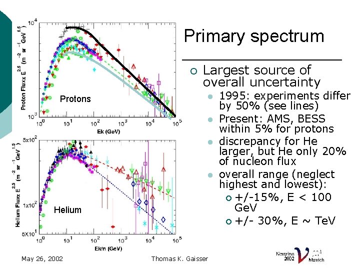Primary spectrum ¡ Protons Largest source of overall uncertainty l l Helium May 26,