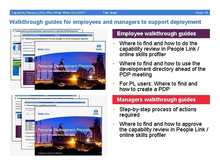 Capability Review_Why Who What When How 2017 Tata Steel Slide 15 Walkthrough guides for
