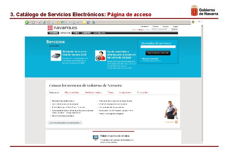 3. Catálogo de Servicios Electrónicos: Página de acceso 