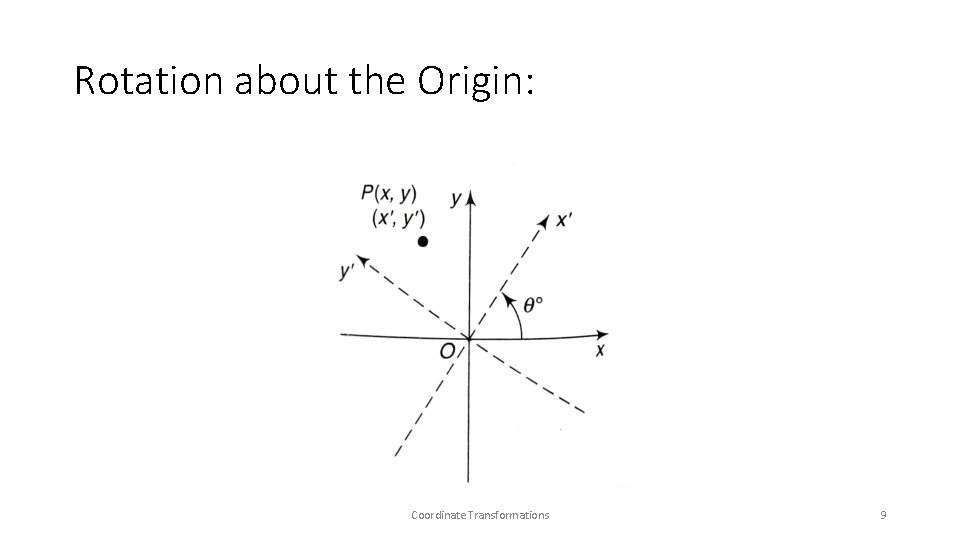 Rotation about the Origin: Coordinate Transformations 9  Rotation about the Origin: Coordinate Transformations 9