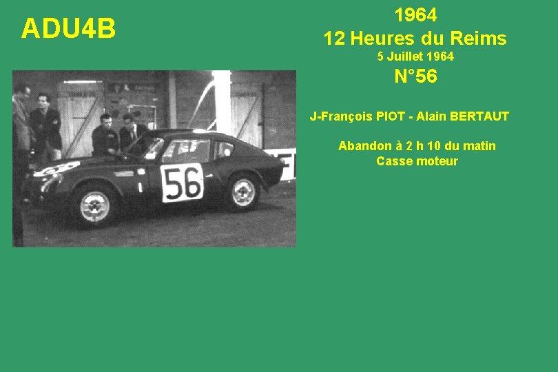 ADU 4 B 1964 12 Heures du Reims 5 Juillet 1964 N° 56 J-François