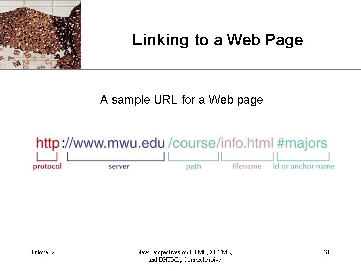 Linking to a Web Page XP A sample URL for a Web page Tutorial
