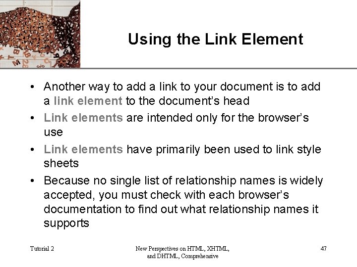 XP Using the Link Element • Another way to add a link to your