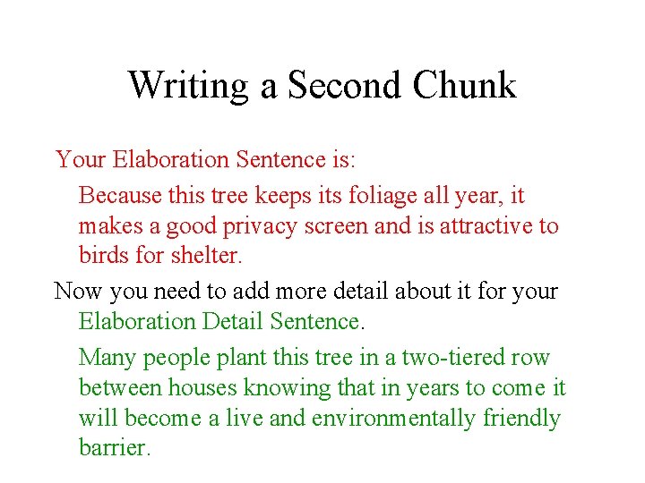 Writing a Second Chunk Your Elaboration Sentence is: Because this tree keeps its foliage