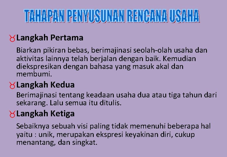 _Langkah Pertama Biarkan pikiran bebas, berimajinasi seolah-olah usaha dan aktivitas lainnya telah berjalan dengan