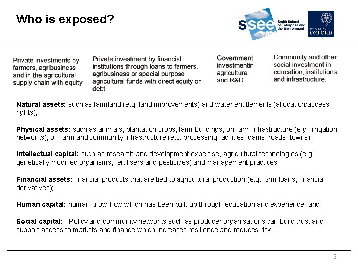 Who is exposed? Natural assets: such as farmland (e. g. land improvements) and water