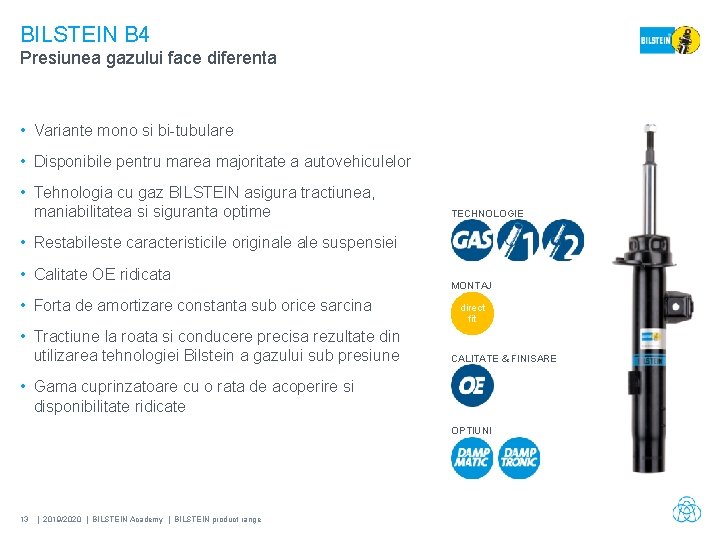 BILSTEIN B 4 Presiunea gazului face diferenta • Variante mono si bi-tubulare • Disponibile