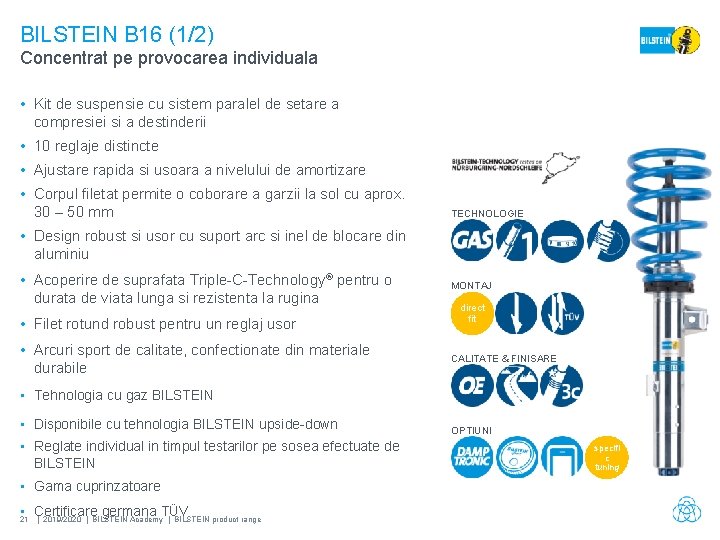 BILSTEIN B 16 (1/2) Concentrat pe provocarea individuala • Kit de suspensie cu sistem