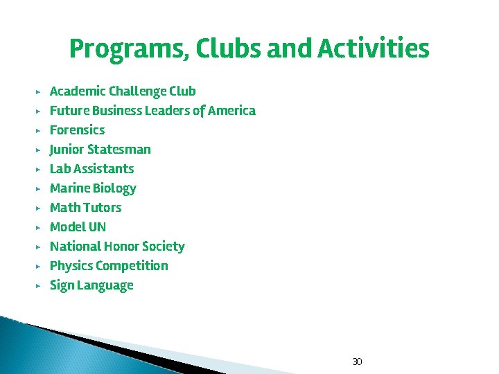 Programs, Clubs and Activities ▶ ▶ ▶ Academic Challenge Club Future Business Leaders of