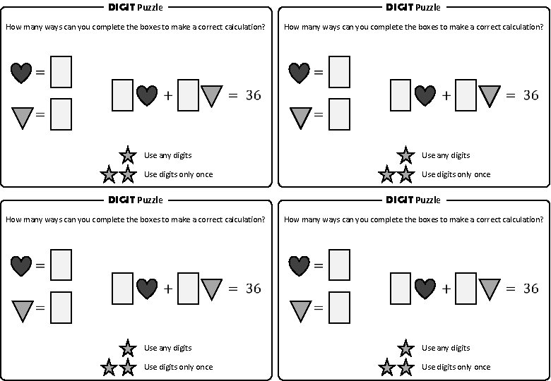 DIGIT Puzzle How many ways can you complete the boxes to make a correct