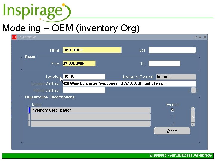 Modeling – OEM (inventory Org) Supplying Your Business Advantage 