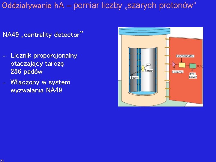 Oddziaływanie h. A – pomiar liczby „szarych protonów” NA 49 „centrality detector” - -