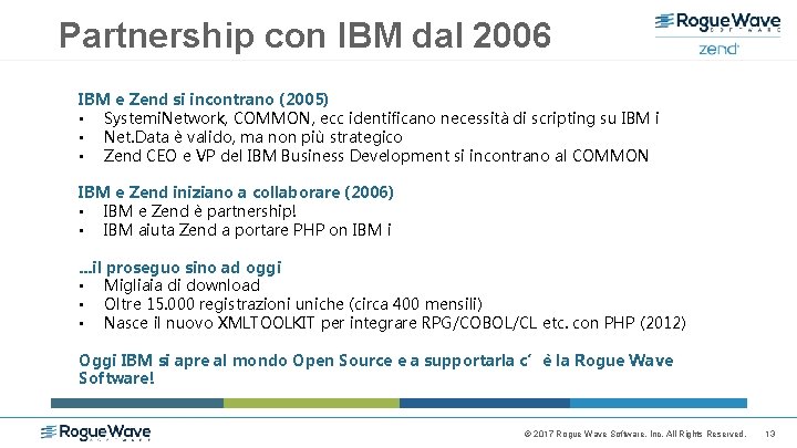 Partnership con IBM dal 2006 IBM e Zend si incontrano (2005) Deploy & Manage