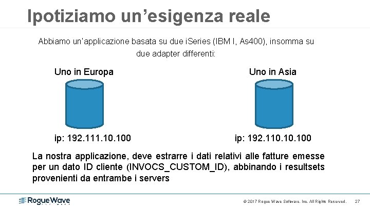 Ipotiziamo un’esigenza reale Abbiamo un’applicazione basata su due i. Series (IBM I, As 400),