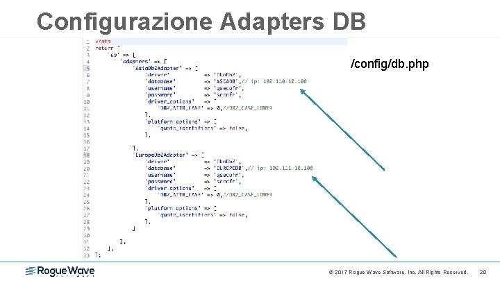 Configurazione Adapters DB /config/db. php © 2017 Rogue Wave Software, Inc. All Rights Reserved.