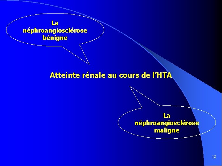 La néphroangiosclérose bénigne Atteinte rénale au cours de l’HTA La néphroangiosclérose maligne 18 