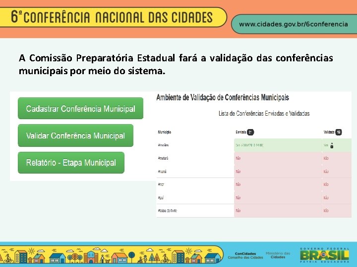 A Comissão Preparatória Estadual fará a validação das conferências municipais por meio do sistema.